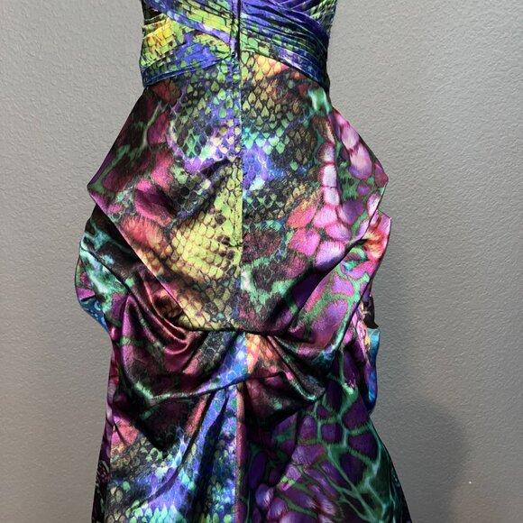 JOVANI HIGH LOW STRAPLESS EMBELLISHED COLORFUL GEM BODICE ANIMAL PRINT GOWN - 6 - Picture 10 of 16